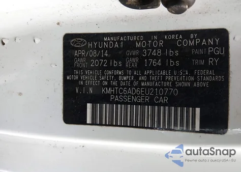 2014 Hyundai Veloster Base W/Black z USA, uszkodzony, nr VIN KMHTC6AD6EU210770